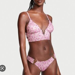 Victorias Secret Swim V-Hardware Padded Bikini Top & bottom Set Ditsy pink L